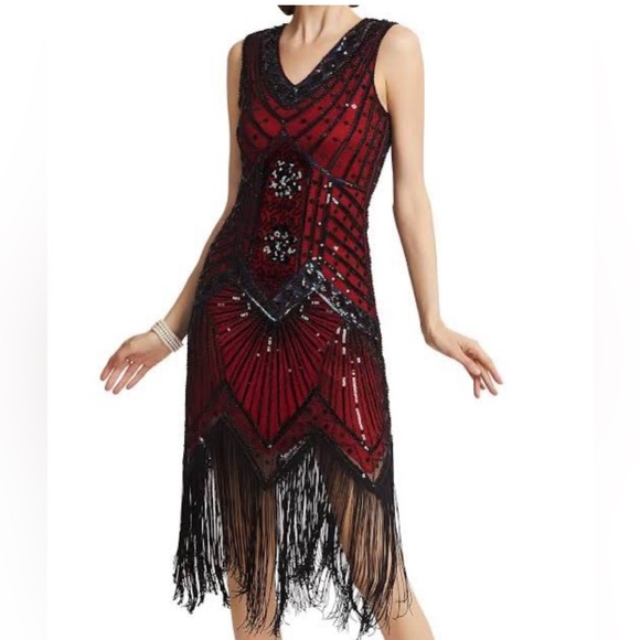 Babeyond red flapper 1920’s Great Gatsby dress size M - Picture 1 of 7